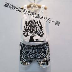 多可愛(ài)2014韓版童裝男童女童抽象畫背心短褲夏季新款套裝一件代發(fā)